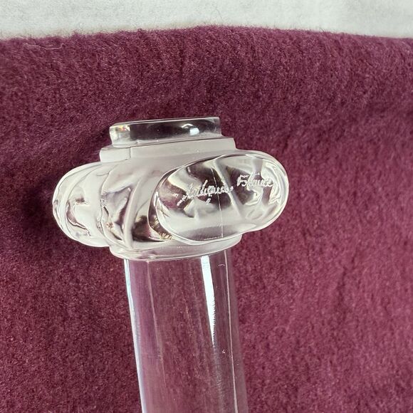 Signed Lalique France crystal knife rest, frosted leaf ends, elegant tableware - Picture 8 of 13